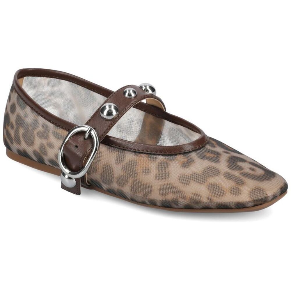 Journee Womens Naveah Studded Ballet Flats Snow Leopard 10
